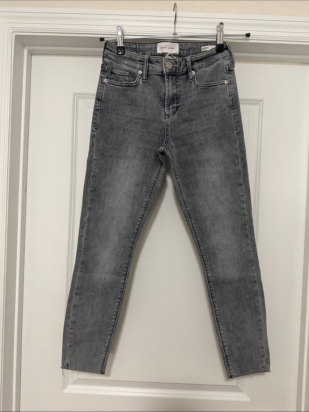 NWT Dear John GISELE Skinny Jeans 26 Grey Acid Washed Raw Hem Stretch